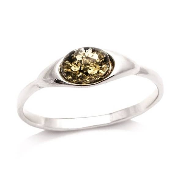 Naturlig oval baltisk grön bärnstensring, sterlingsilver för wholesale av OPALOOK France