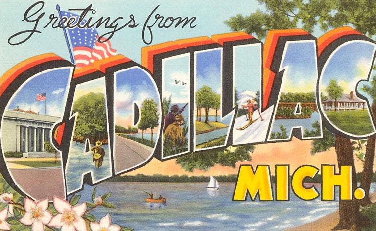 Found Image Press - Wholesale Sticker - Sticker MI-440 Greetings from Cadillac0