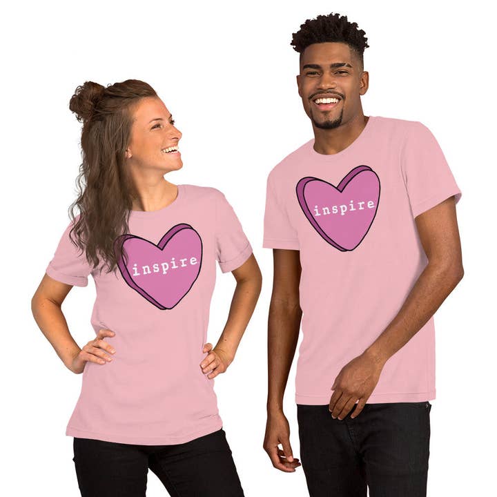 Inspire Pink Candy Heart Kurzärmliges Unisex-T-Shirt für den Großhandel von inspire