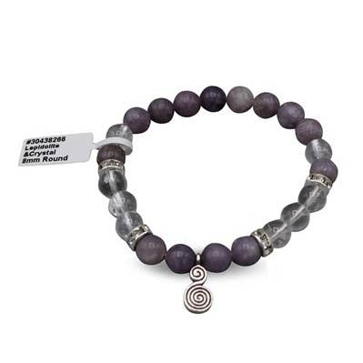 Green Tree - Vendita all'ingrosso Bracciale con perline - Bracciale Lepidolite con Cristallo Doppia Spirale (8mm)0