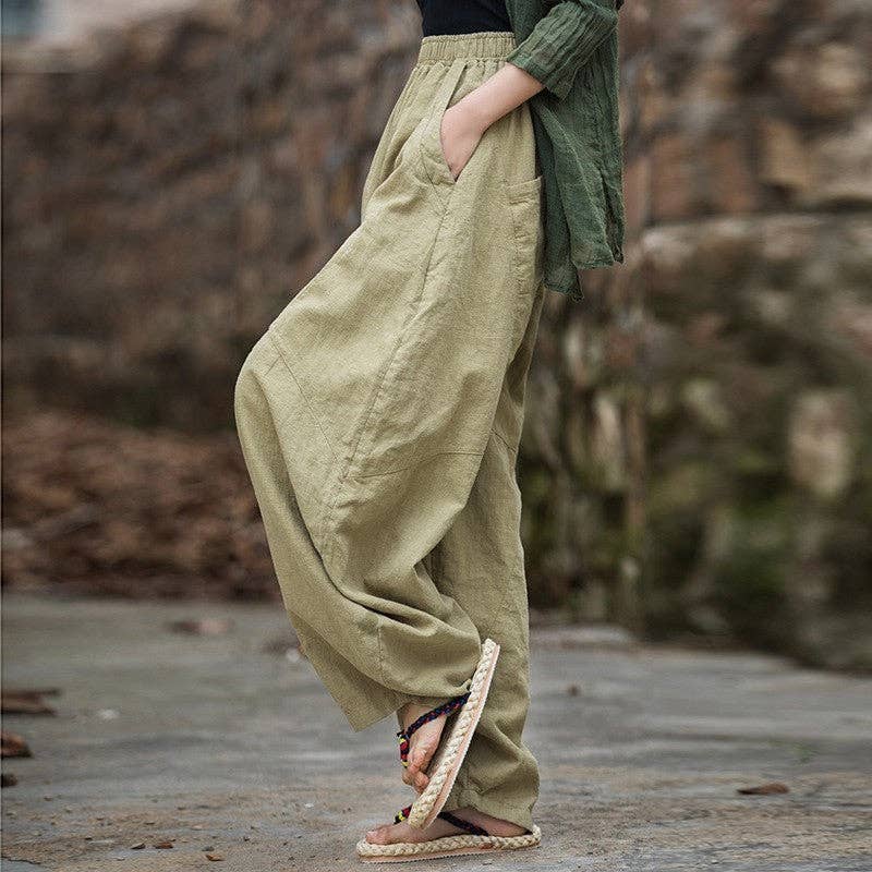 UZ Wholesale Store - Wholesale Pants - Women's - Women's Loose-Fitting Linen & Cotton Ramie Sand-Fried Meditation Tai Chi Lantern Pants1