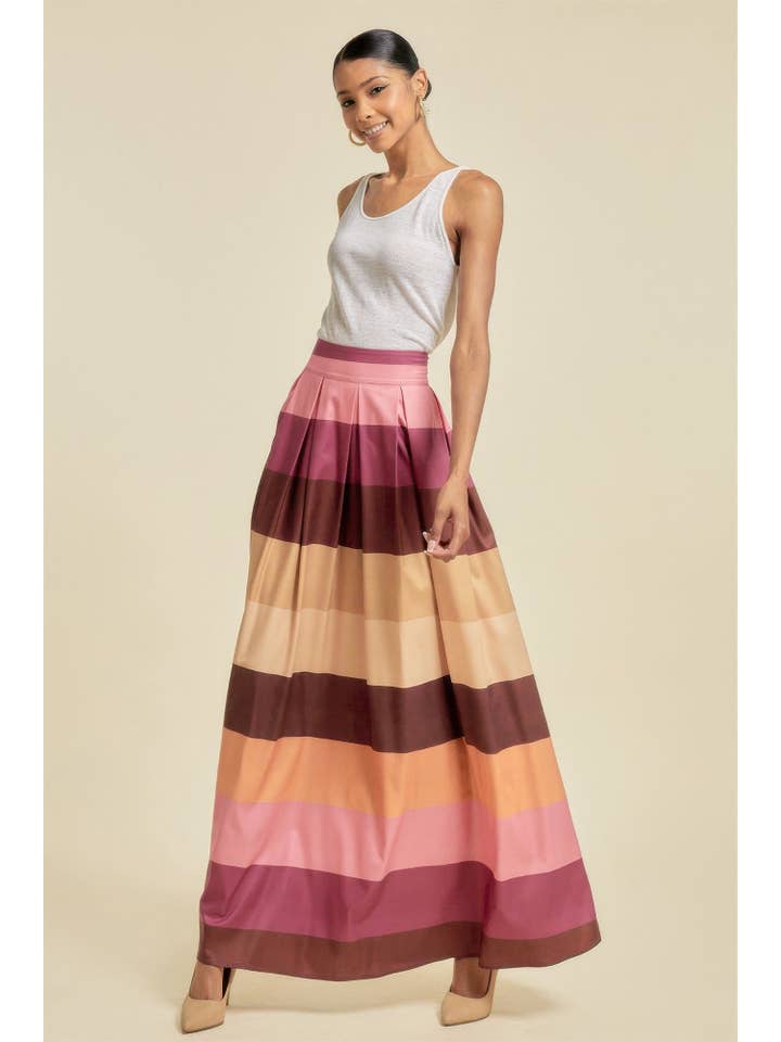 CC Wholesale Clothing - Wholesale Skirt - Women's - Color Block Maxi Skirt With Pockets