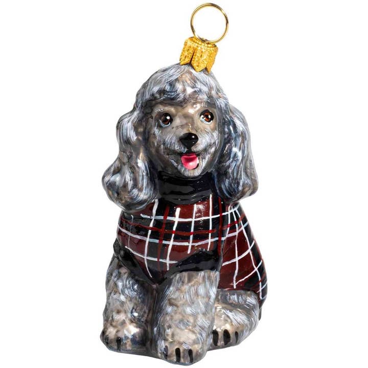 Poodle Gray with Maroon Checked Sweater for wholesale by Joy To The World Collectibles