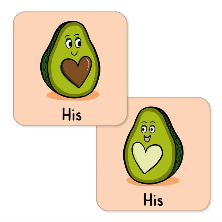Avocado His and His Coaster Set for wholesale by TeePee Creations