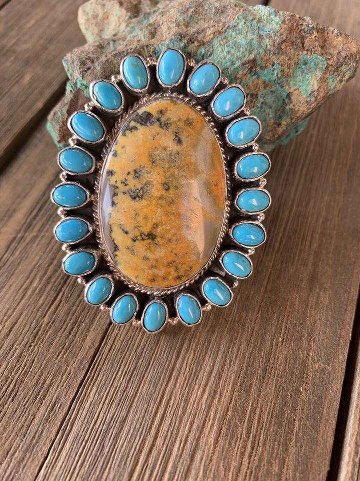 Handgemaakte Sleeping Beauty Turkoois & Bumble Bee Statement Ring Maat 7.25 voor wholesale door Nizhonitradersllc