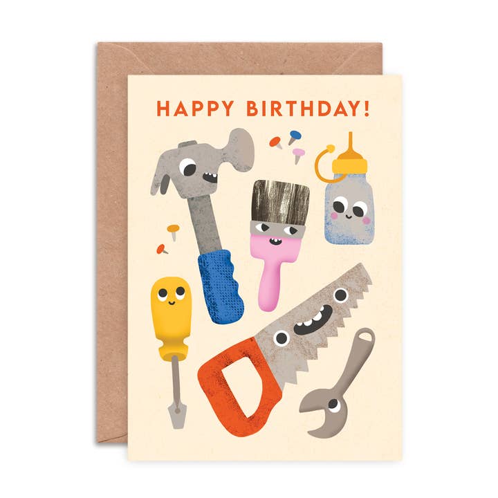 Tool Faces Birthday Card | DIY Toolbox Themed Greeting Card for wholesale by Emily Nash Illustration Greeting Cards