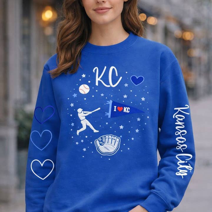 Kansas City Baseball Icon Collage W/ Sleeve Hits, KC Apparel for wholesale by Elby Designs Apparel