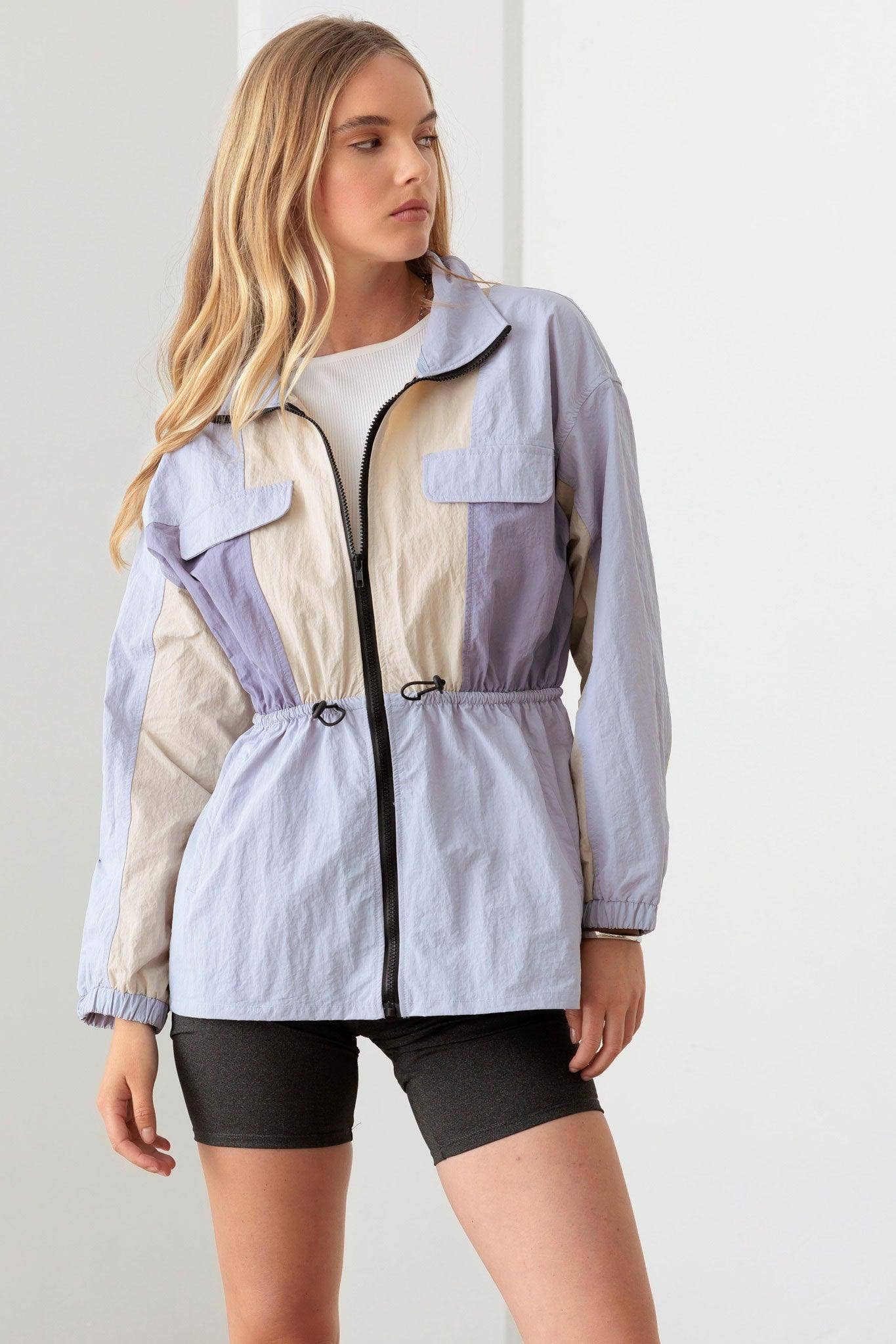 Lavender Color Block Collared Wind Breaker Jacket for wholesale on Faire3