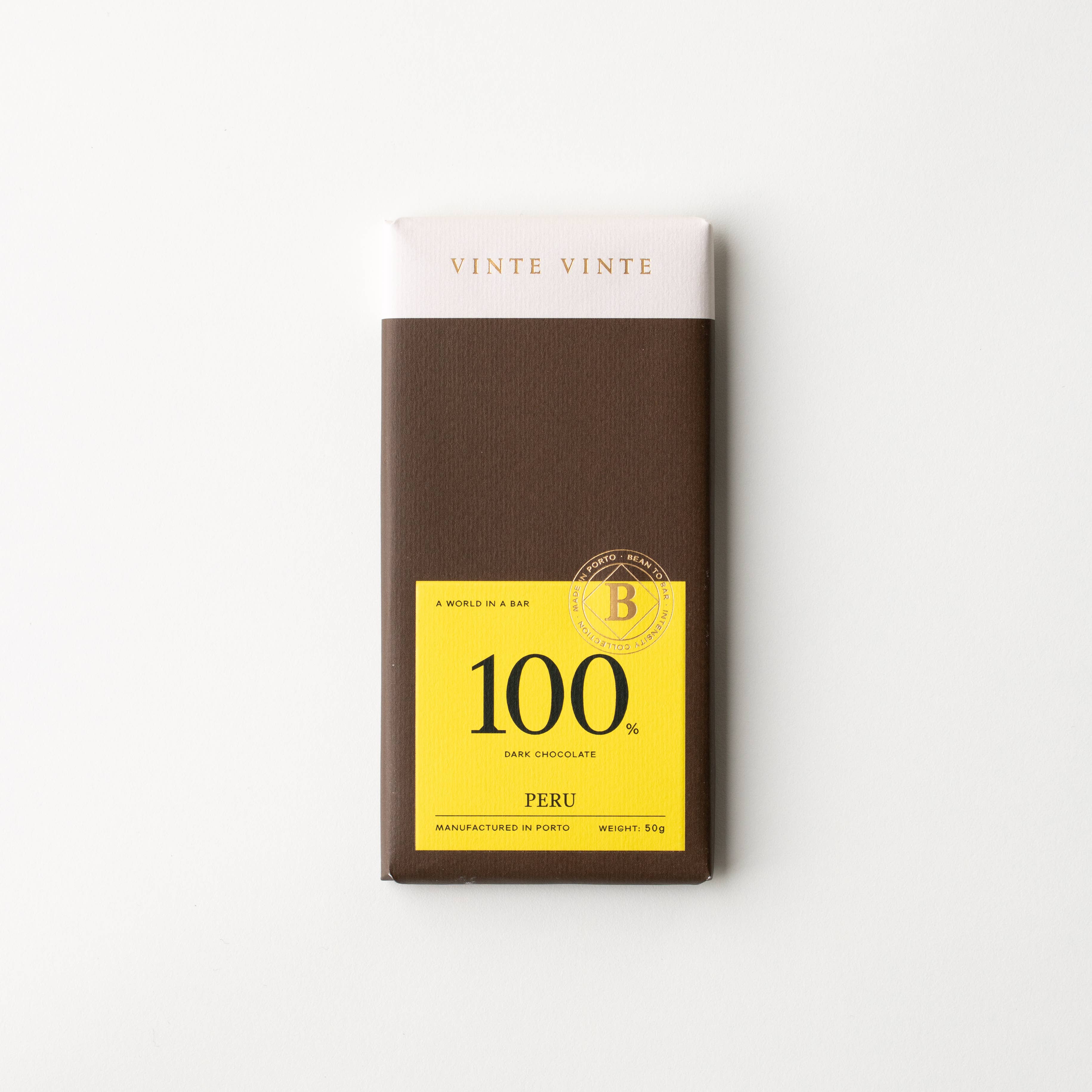 Vinte Vinte Chocolate - Wholesale Chocolate - INTENSITY DARK CHOCOLATE 100% PERU 50G