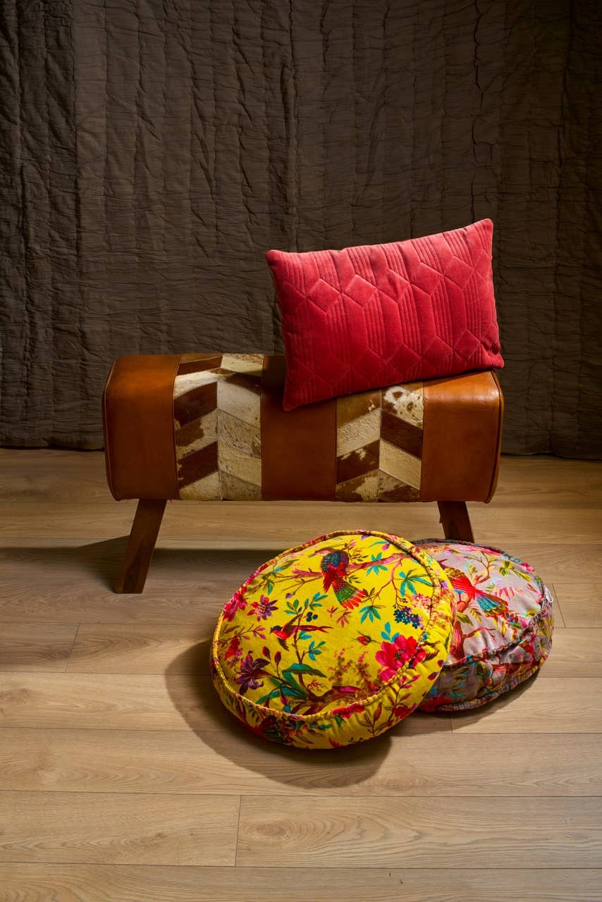 Atolia Designs - Vente Coussins de chaise - Coussin rond Paoletti Paradise avec rembourrage - Jaune1