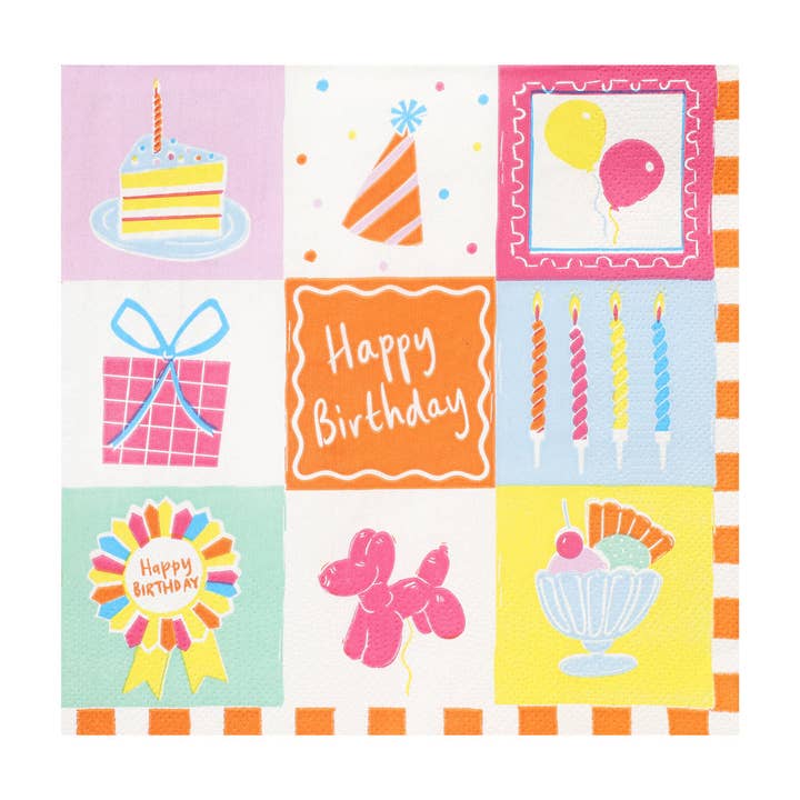 Talking Tables UK - Wholesale Disposable napkin - Happy Birthday Icons Paper Napkins - 20 Pack