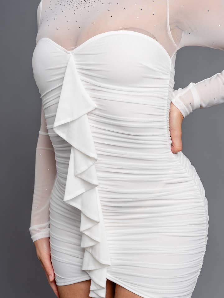 PRIVY – Großhandel Kleid – Damen – PD77735KTP / LANGÄRMLIGES MINIKLEID AUS MESH11