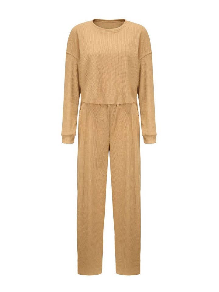 safistyle - Wholesale Lounge Set - Women's - Ribbed Cropped Top and Wide-Leg Lounge Set