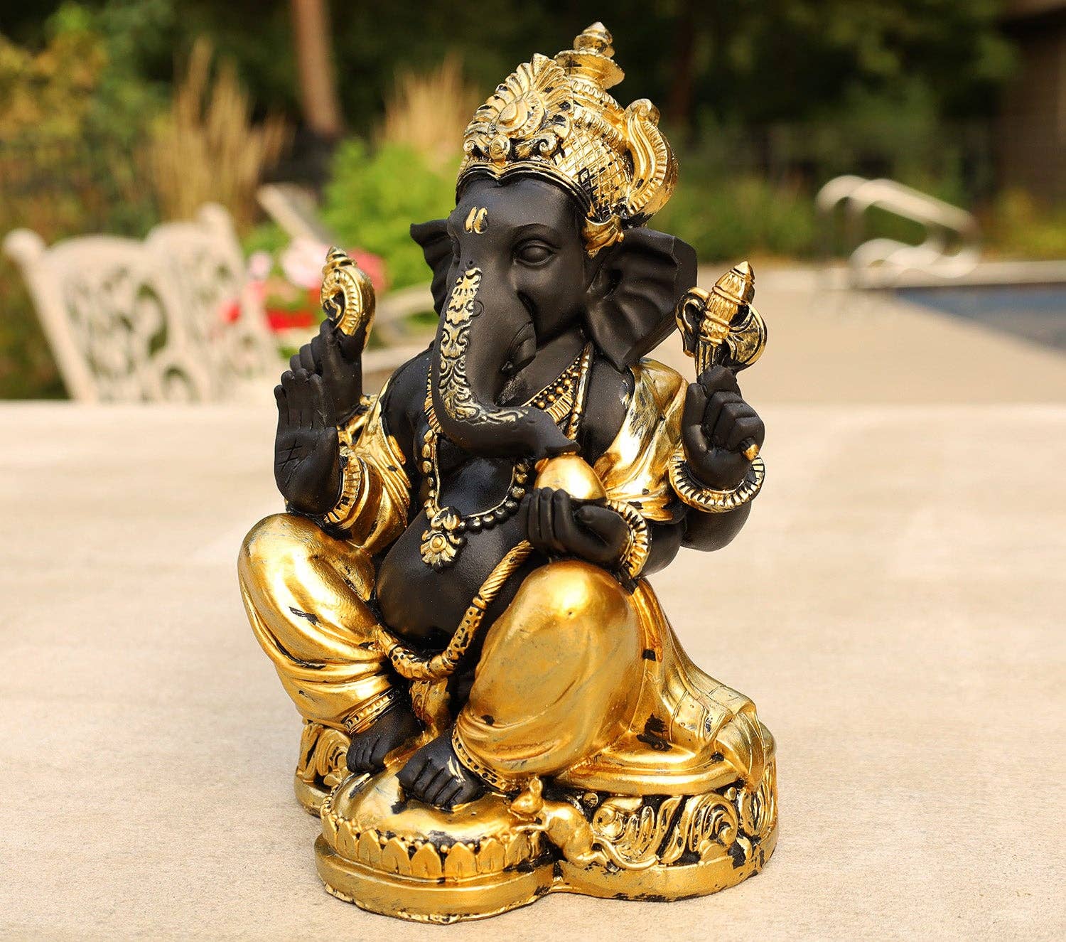 Lungta Imports - Vendita all'ingrosso Scultura - Statua di Ganesh Ganesha Elefante indù Dio del successo in resina colata a freddo finitura oro14