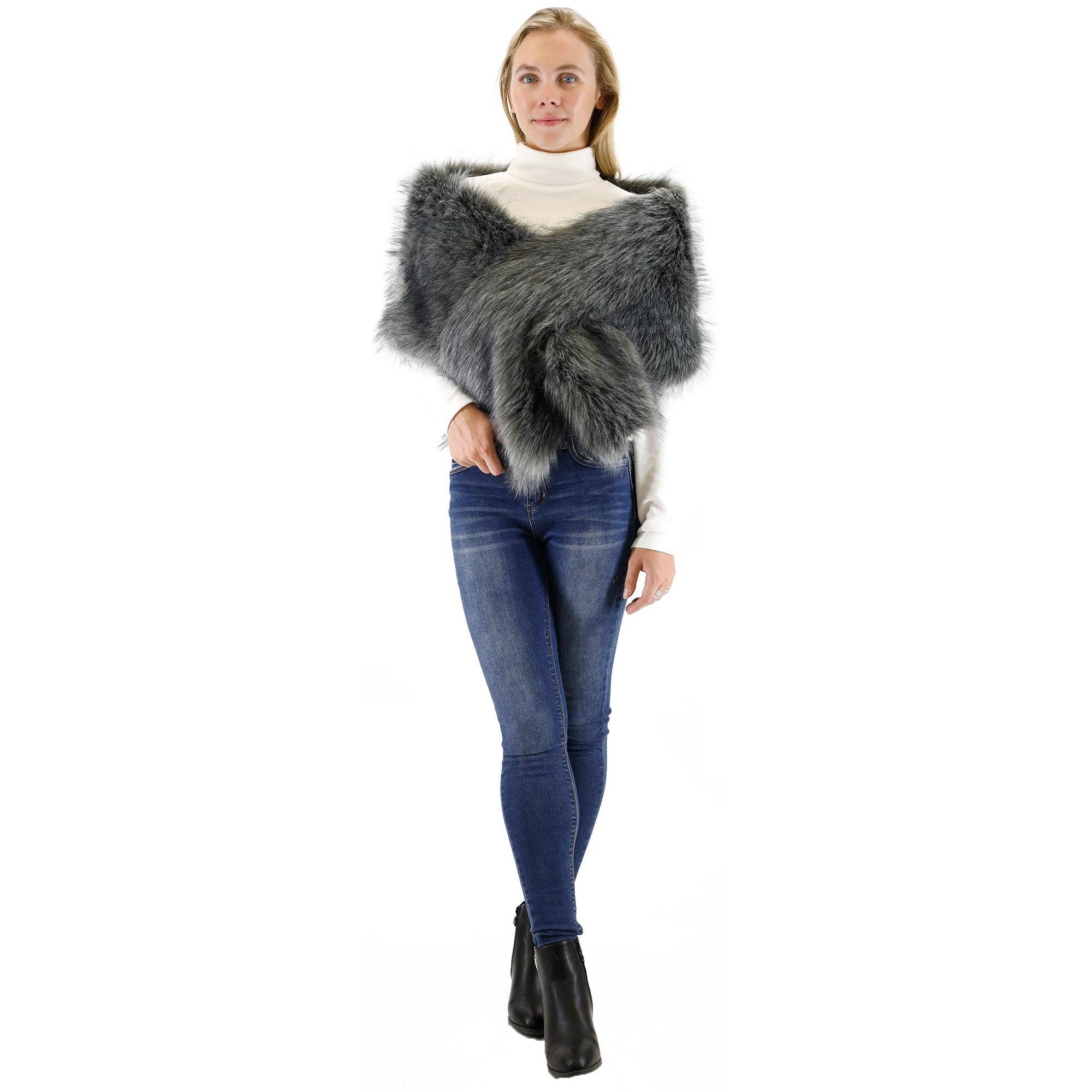 TAPA fashion - Wholesale Fur/Faux Fur Coat - Women's - Faux Fur Shawl Wide P373 (3PC)4