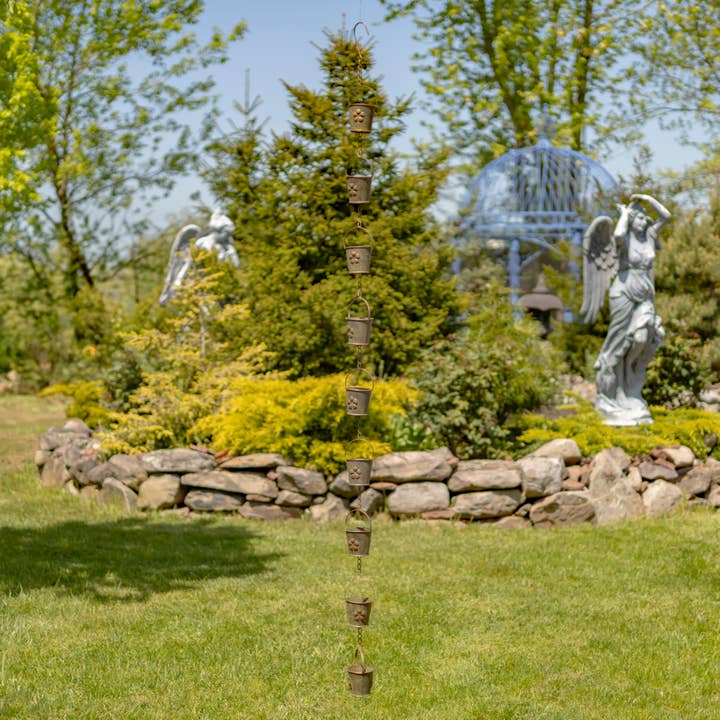 Zaer Ltd. International - Wholesale Outdoor Ornament/Decor - 78" Long Iron Bucket Rain Chain- 2 Color Options