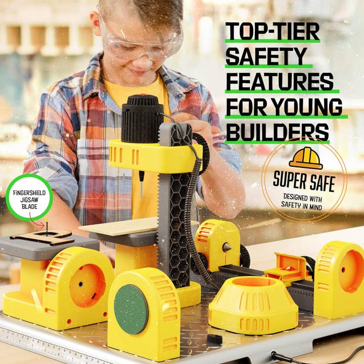 Dan&Darci - Wholesale Wood Toy - Kids - 4 in 1 Woodworking Station for Kids Real Construction Tools