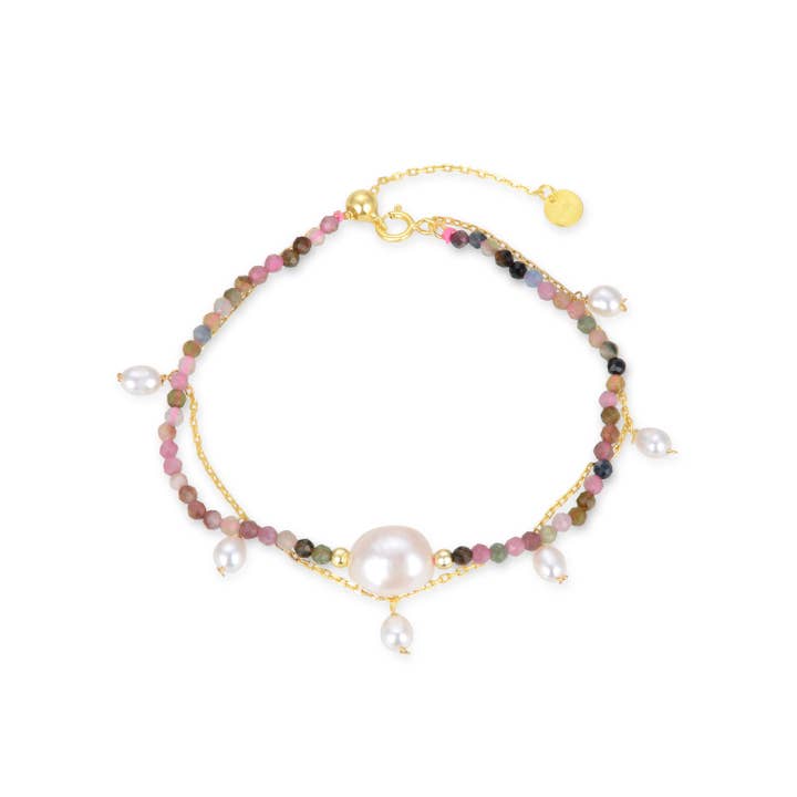 Luxenter - Wholesale Beaded Bracelet - Pulsera Luxenter de Plata de Ley 925 con Perla Blanca acabada en oro amarillo de 18K - Ysna1