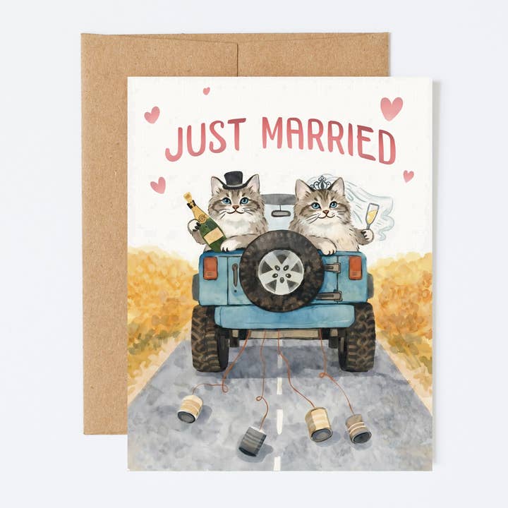 Just Married Cat Wedding Card | Newlywed Elope Celebrate for wholesale by New Summits