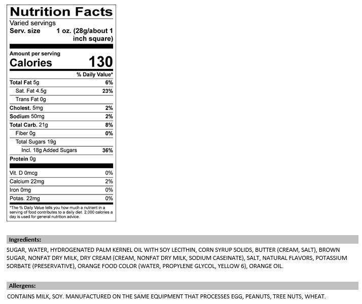 Valley Fudge & Candy - Wholesale Fudge - Orange Cream 1/2 lb. Fudge Bar2