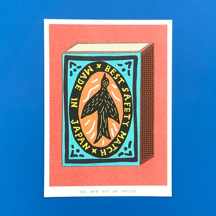 A risograph print of a box of the best safety matches for wholesale by We are out of office