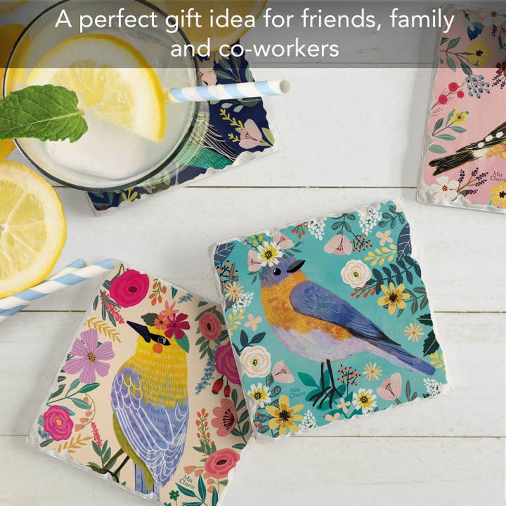 CounterArt/Highland Home/Thirstystone - Wholesale Coasters - "Floral Birds" 4 Pack Assorted Image Coaster Set4