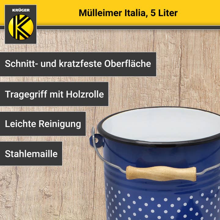Karl Krüger - Wholesale Prullenbak/vuilnisbak - Karl Krüger Italia geëmailleerde afvalemmer, 5 liter1