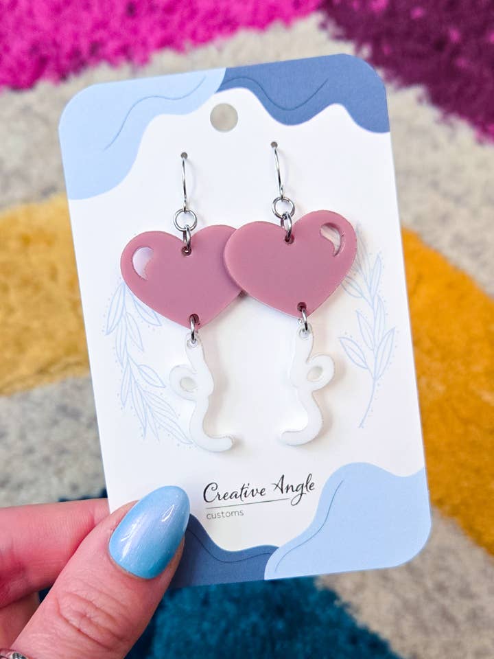 Heart Balloons Valentine's Day Earrings | Nickel Free Dangle for wholesale by Creative Angle Customs