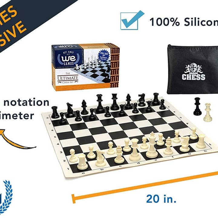 Wood Expressions - Wholesale Board Game - WE Games Ultimate Compact Tournament Chess Set with Silicone Chess Board - Heavy Weighted Pieces5