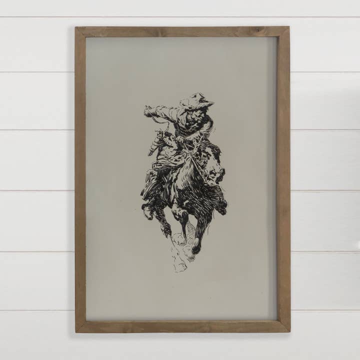 Hangout Home - Wholesale Art Print - Galloping Cowboy - Ranch House Canvas Art - Wood Framed Art