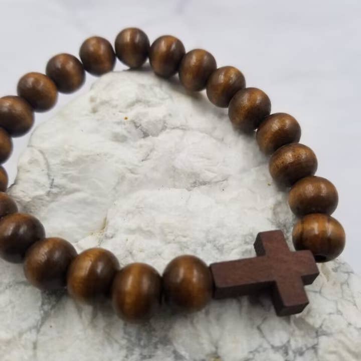 The Pretty Jewellery - Wholesale Beaded Bracelet - Wooden Beaded Cross Stretch Bracelet