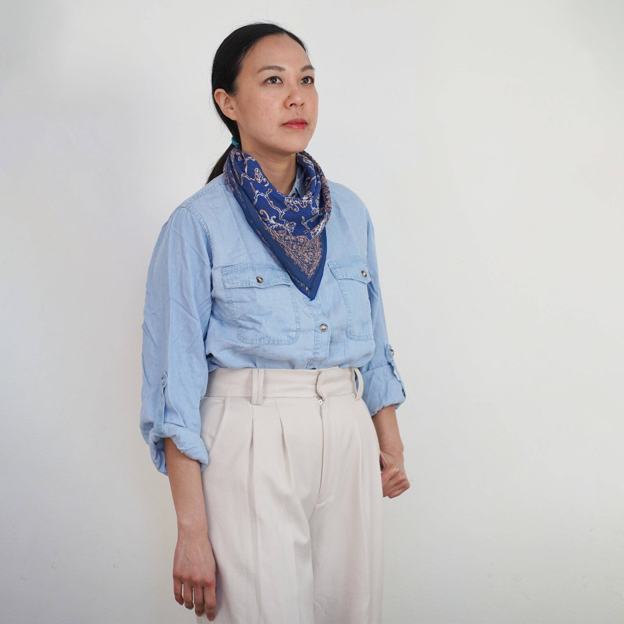 Kasih Co-op - Wholesale Bandana - Unisex - Batik Bandana Blue Butterfly, 100% Cotton, Hand Dyed Hair Cover Scarf10