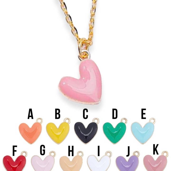 Broken Record Boutique - Wholesale Pendant/Charm Necklace - Enamel Heart Necklace on 18” Gold Plated Chain