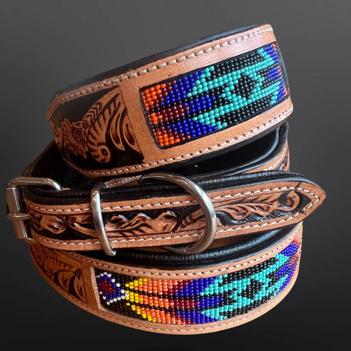 Westrian (Formerly Equipage) - Wholesale Pet Collar - Dog - Western Equestrian Tooled Leather Beaded Dog Collar