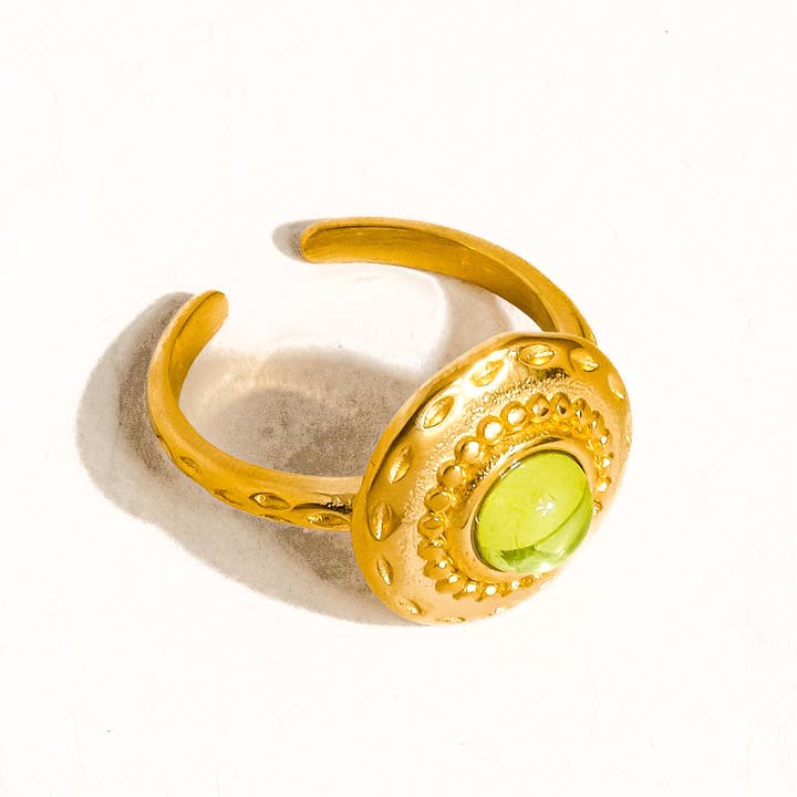Green Malin 18K Gold Non-Tarnish Round Stone Ring for wholesale on Faire