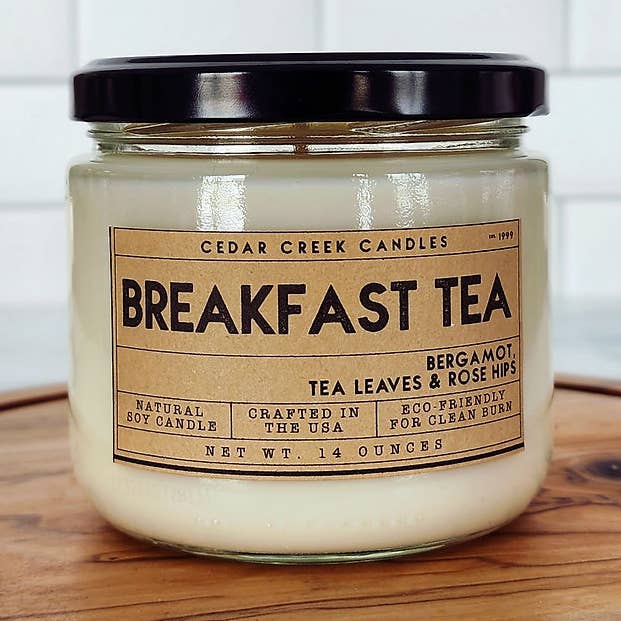 Candela di soia al tè della colazione per la vendita all'ingrosso da parte di Cedar Creek Candles