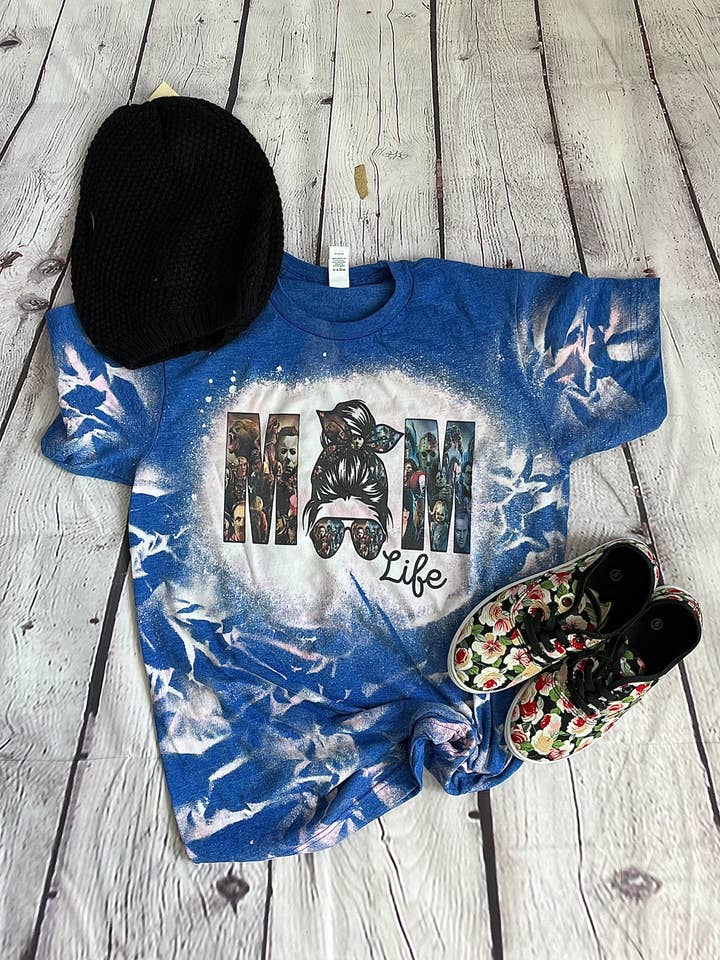 Mom Life Horror Bleached Tee for wholesale by MM Custom Apparel
