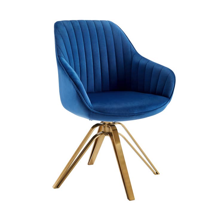 23" Blue Velvet And Gold Swivel Arm Chair for wholesale by HomeRoots