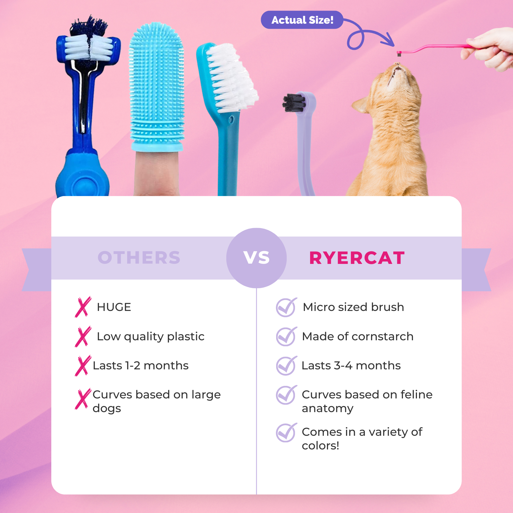 RYERCAT - Wholesale Pet Brush - Cat/Dog - Dual Sided Cat Toothbrush - Mix n' Match Colors!20