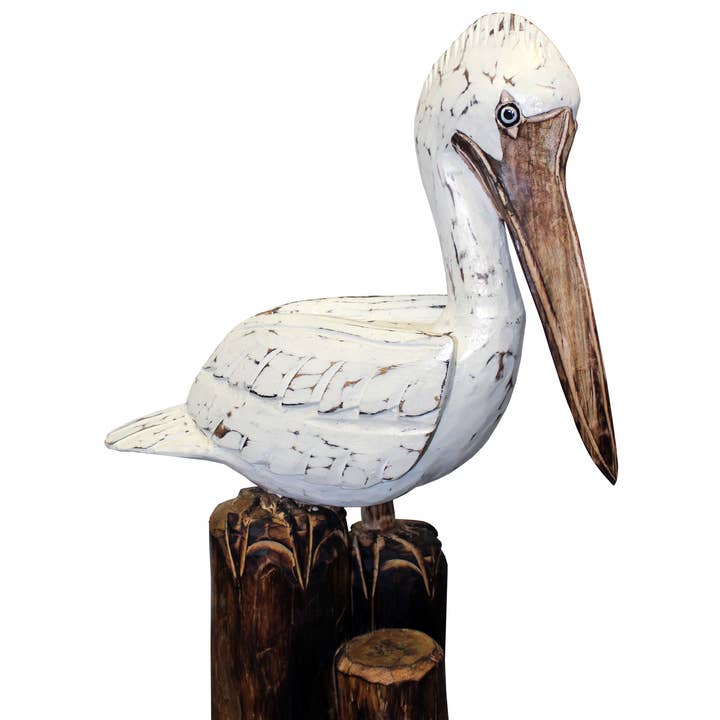 20" Wooden Pelican on Triple Post for wholesale by Cohasset Gifts