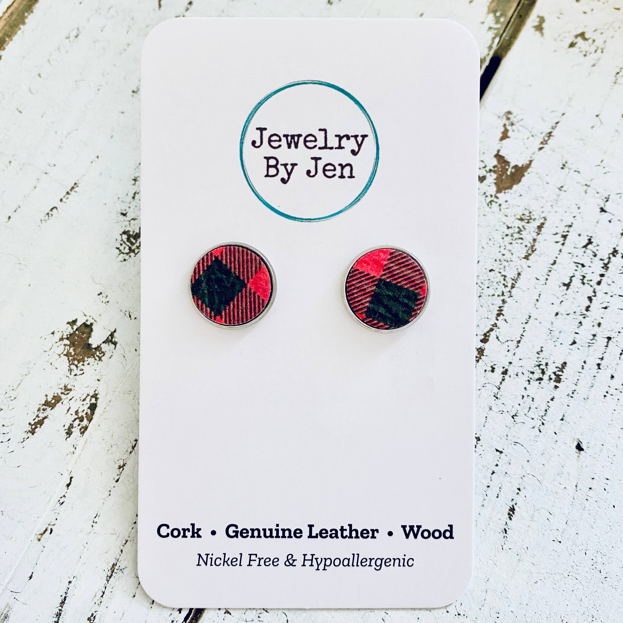Jewelry By Jen - Wholesale Stud/Post Earrings - Stud Earrings: Black & Red Plaid2