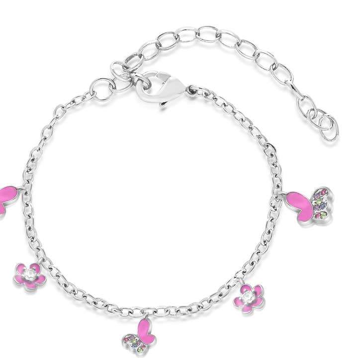 Roze vlinder kristal palladium verstelbare bedelarmband voor wholesale door Chanteur