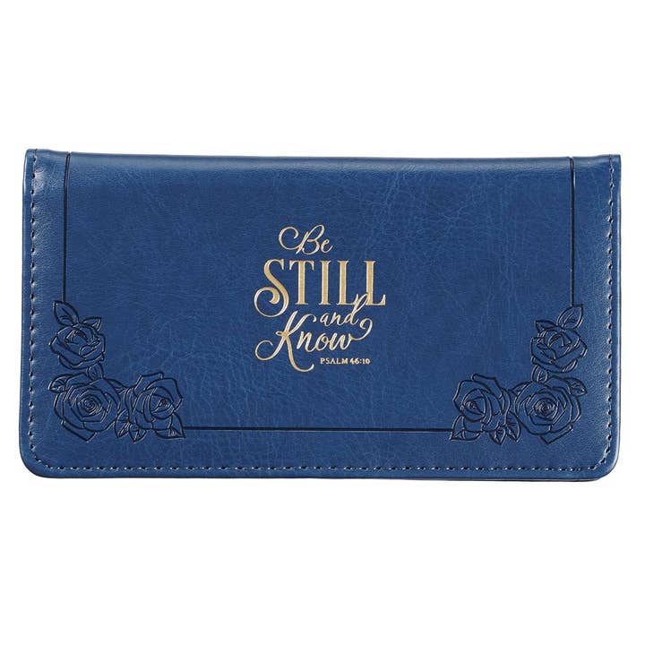 Checkbook Wallet Navy Be Still Ps. 46:10 for wholesale by Christian Art Gifts