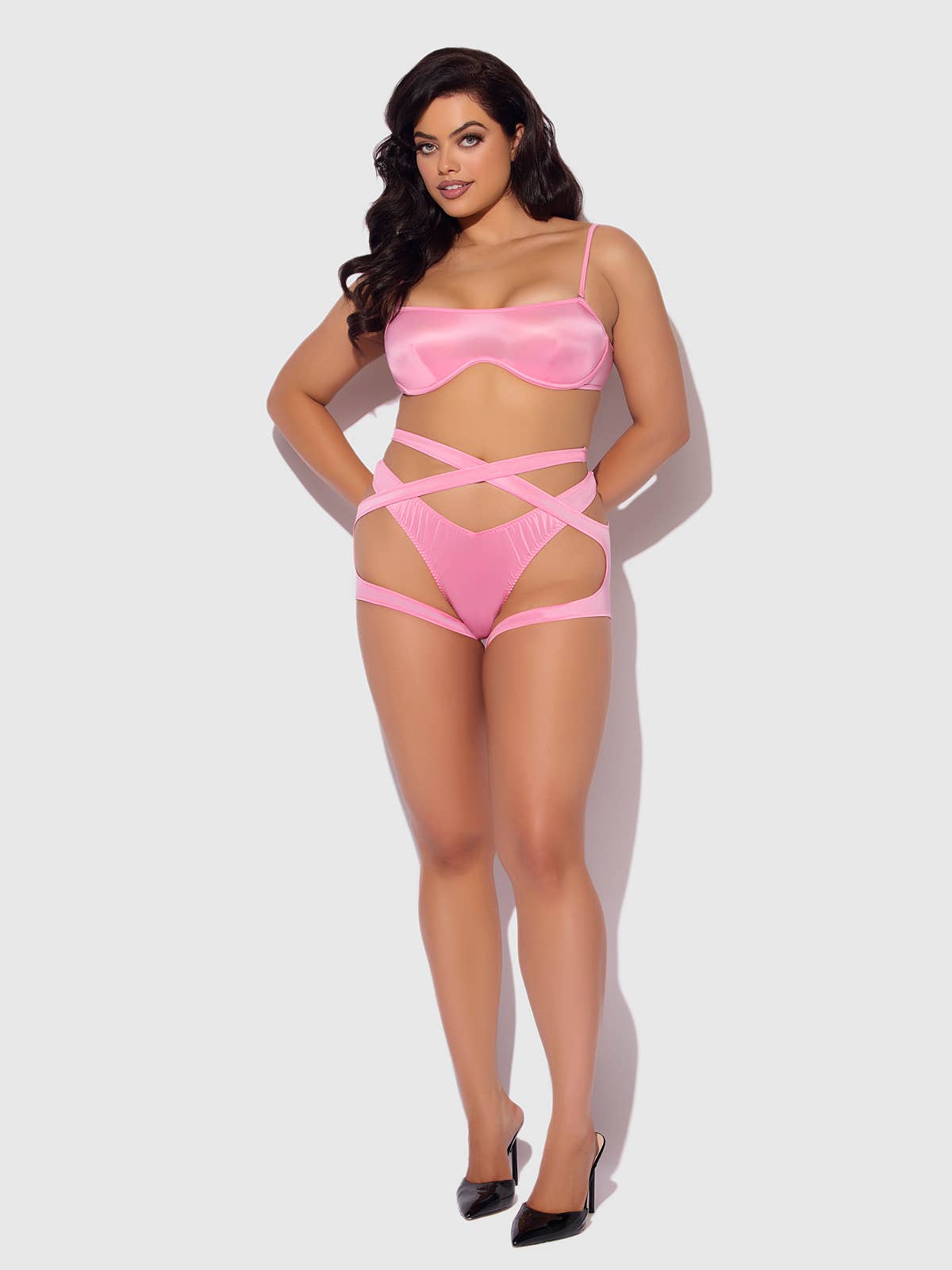 House of Desire - Wholesale Lingerie Set - Women's - ZOE OIL SLICK BANDEAU BRA, WRAP GARTER & TANGA SET23