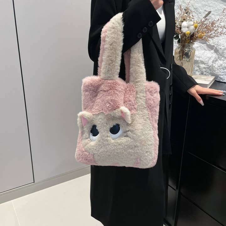 ACCITY - Wholesale Shoulder Bag - Women's - WINTER CAT CARTOON PATCHWORK EMBROIDERY PLUSH BAG_CWAB3916