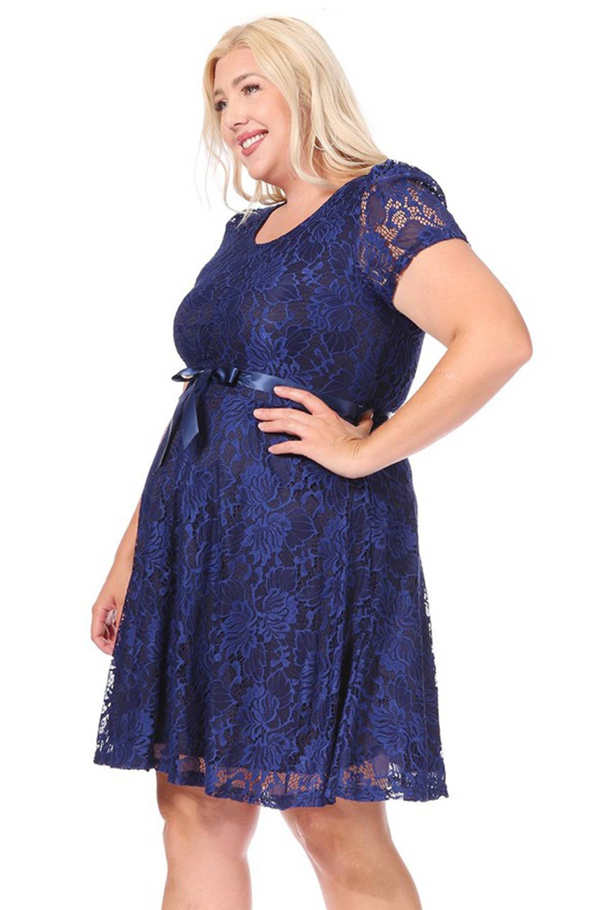 MOA COLLECTION - Vente Robe – femme - Robe midi de soirée en dentelle à manches courtes pour femmes grande taille19