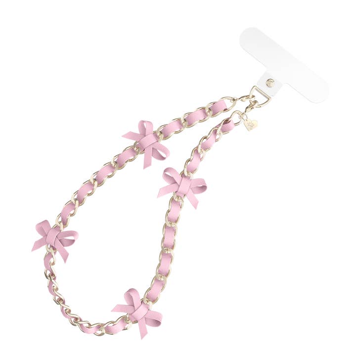 Phone Charm Wristlet- Pink Bow Leather Chain for wholesale by VELVET CAVIAR