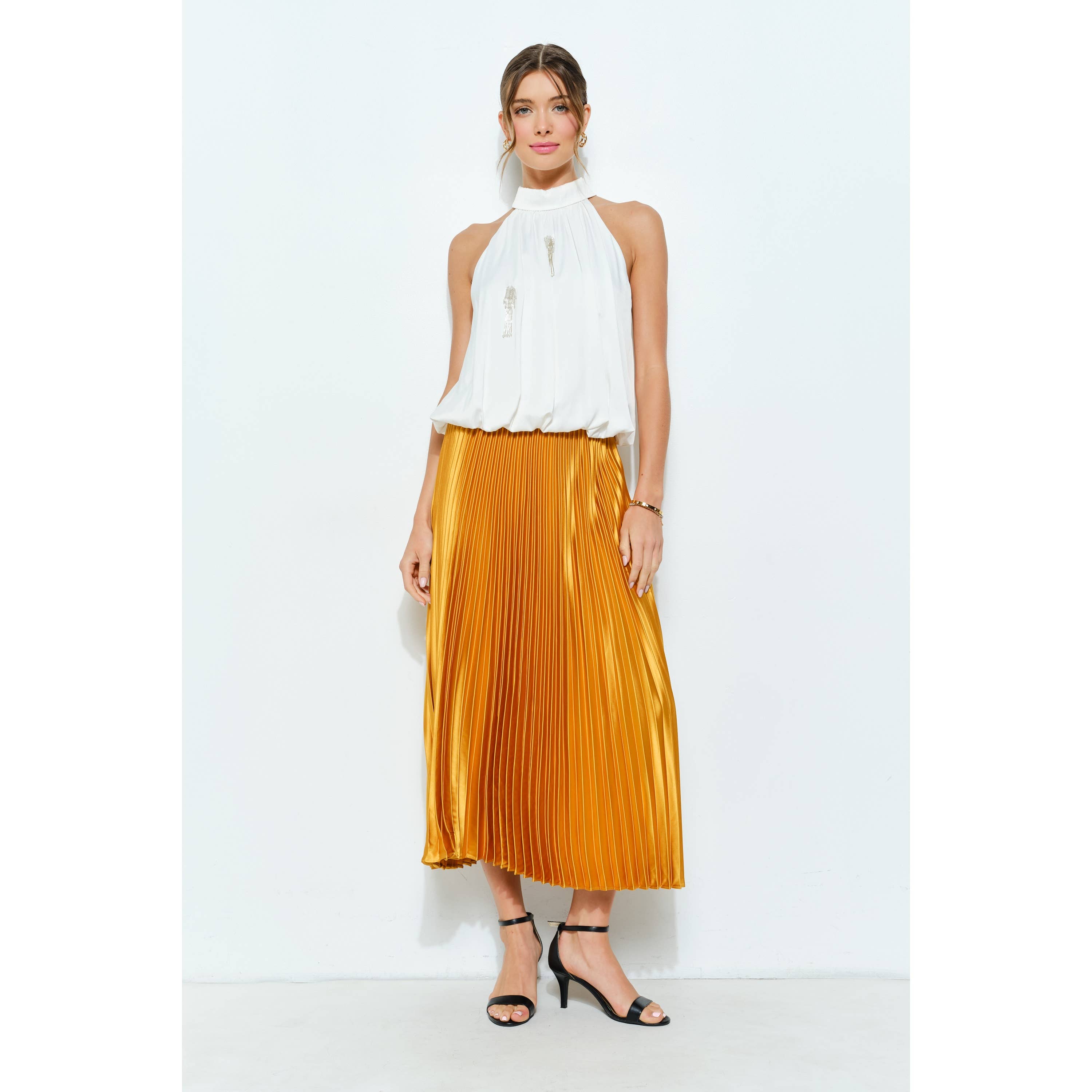 INA - Venta al por mayor Falda - Mujer - Falda larga plisada de satén de cintura alta3