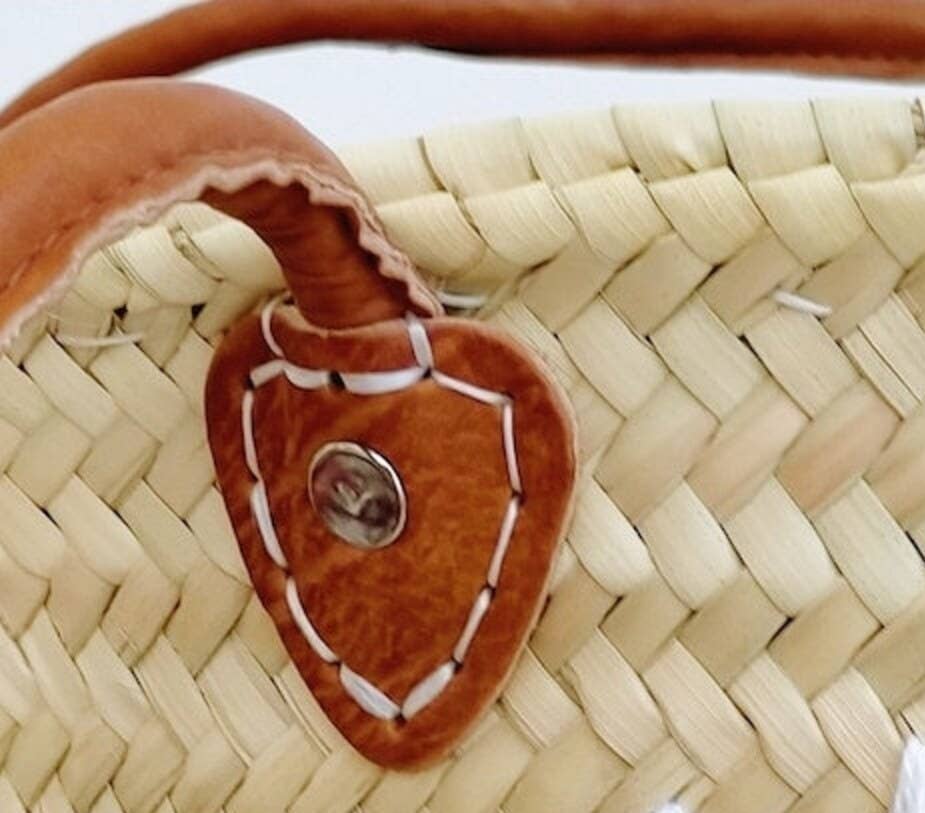 craftberber - Vente Sac de plage - Sac de marché en paille française avec poignées en cuir – Cabas de plage2