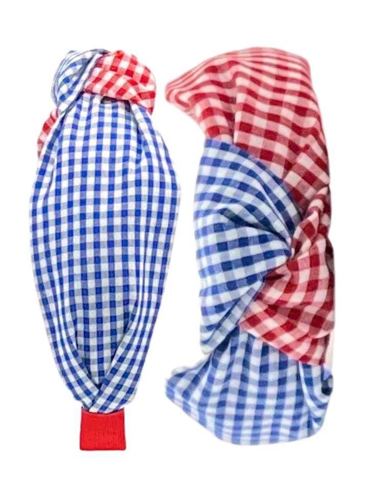 Gingham Twist rosso e blu per la vendita all'ingrosso da parte di Pretty Happies
